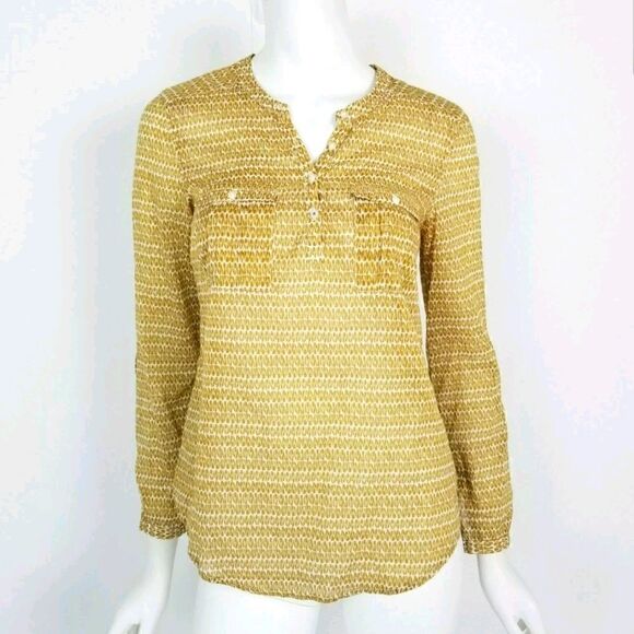 Holding Horses Anthropologie Womens Size 0 Mustard Yellow Tulip Popover Blouse  - Picture 1 of 6